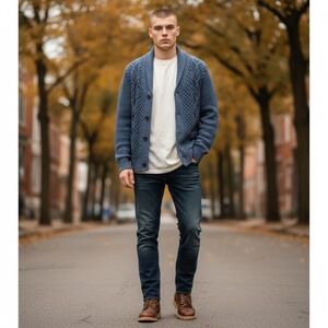 Gap Shawl Collar Cardigan S Navy Blue Cable Knit Sweater Grandpa Core Heritage